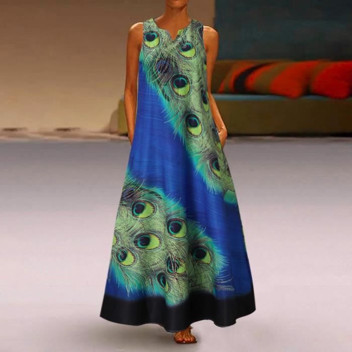 Robe longue motif paon outlet