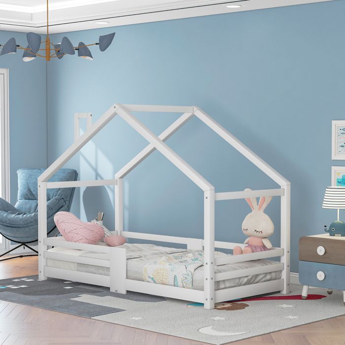 Merax Lit Enfant 90x200 cm, Lit Enfant avec Sommier à Lattes, pour Garçon et Fille, Gris (sans Matelas