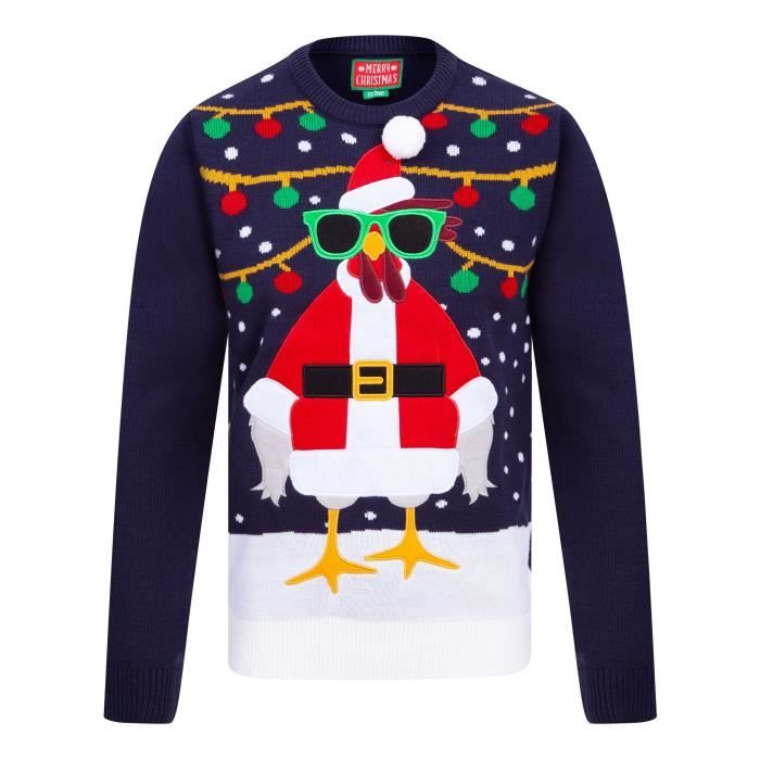 MERRY CHRISTMAS Pull de Noël Bleu Marine Homme