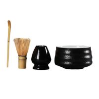 Kit de fouet à thé traditionnel 4 pièces Outil de fabrication de thé de style japonais pour table de Bol à poterie noire