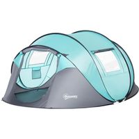 Outsunny Tente de camping pop-up pour 4 personnes avec 2 fenêtres 2 portes sac de transport polyester - bleu et gris clair