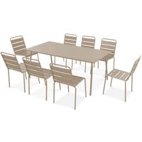 Ensemble table de jardin et 8 chaises en acier - OVIALA - Palavas - Taupe