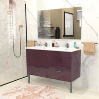 WEBER Salle de bain complète double vasque L 120 cm - Aubergine brillant - REGA