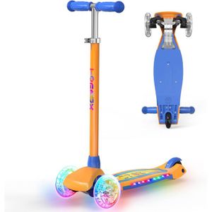 TONBUX Trotinette Enfants 3-8 ans, Trottinette pour Enfants avec Colonne, Roues et Plateau Lumineux, Plateau Métallique Renforcé, Hauteur Réglable 65–80 cm, Frein Arrière Réactif, Lean to Steer Design