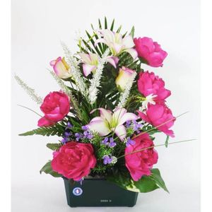 Composition Jardiniere Pivoine Lys Rose Artificielle