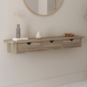 IDMARKET Etagère murale console d'entrée LISE 3 tiroirs façon hêtre