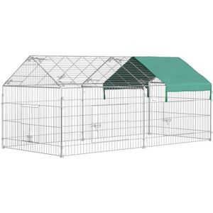 PARC PawHut Clôture pour petits animaux cage pour animaux domestiques cadre en métal galvanisé 4 piquets de sol 220 x 103 x 103 cm