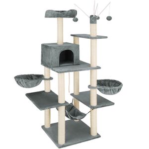 ARBRE À CHAT TECTAKE Arbre à Chat Chaton 165 cm LILOU Griffoir Cabane + Hamac + Jouet Système Anti-basculement inclus - Gris foncé