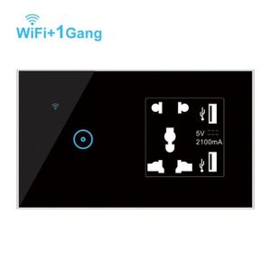 PRISE 1 Gang Black -prise électrique universelle,wi fi,2 USB,1,2,3 gangs,interrupteur mural tactile,fonctionne avec Google Home Ale
