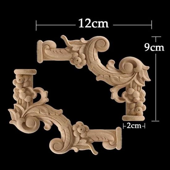 2 Pcs Appliques Bois Sculpté XL – Décalcomanies Européennes Pour Meubles & Décoration