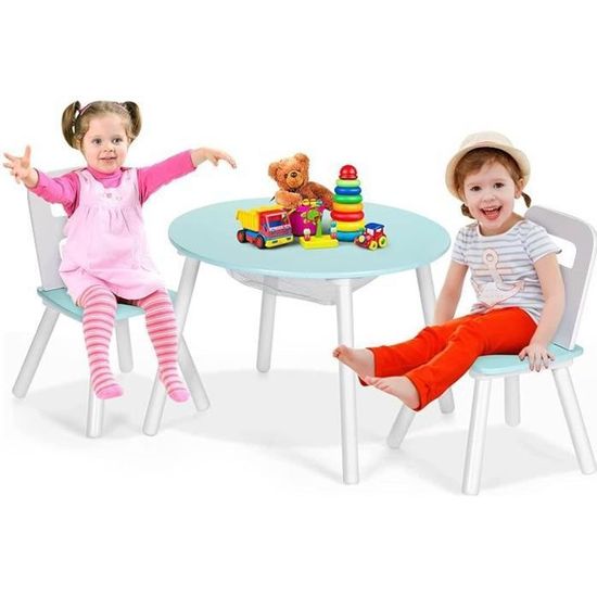 Table Et Chaise Enfant 3 En 1 En Bois - Avec Plateau Amovible, Rangement Et Porte-rouleau - Pour Dessin, Jeux