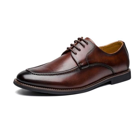 Chaussures Derby Hommes Cuir Artificiel - Chaussures Ville Oxford Brogue Lacets Business Mariage Noir Marron Rouge Jaune Bleu