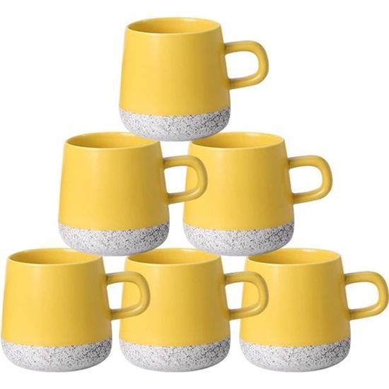 6 pièces / ensemble tasses à café en céramique tasse à la main  12 onces (Jaune)