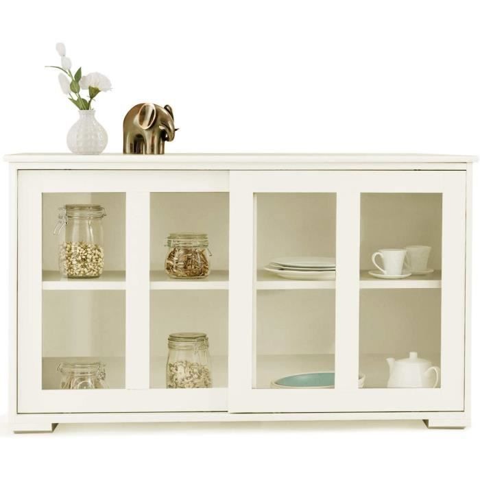 GOPLUS Buffet Commode Bas avec 2Etagères,Tablette Hauteur Réglable,Vaisselier/Bahut de Cuisine,Porte Coulissante,Meuble de Rangement