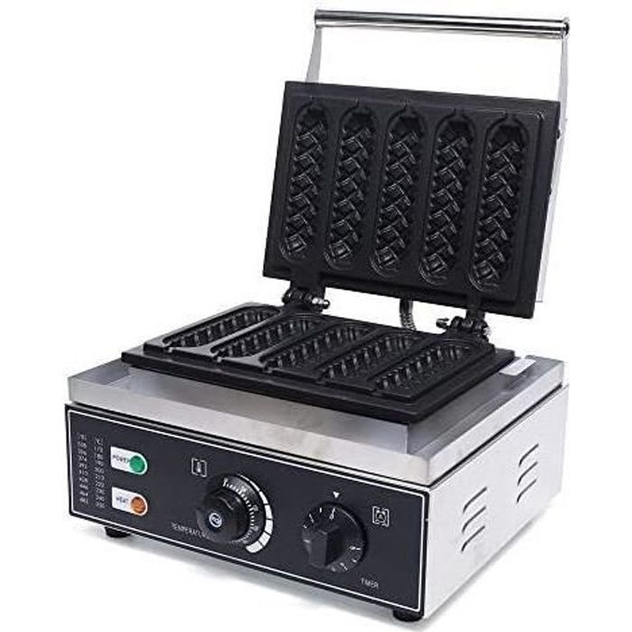 Hotdog, gaufrier professionel anti-adhésive avec 5 trous, machine à déjeuner, machine à croque-monsieur