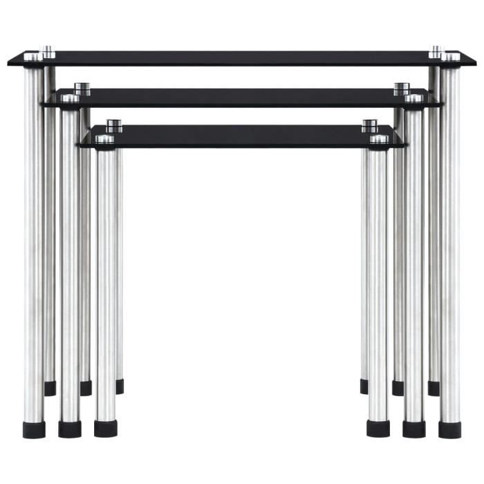 Tables gigognes 3 pcs Noir Verre trempé-QIM
