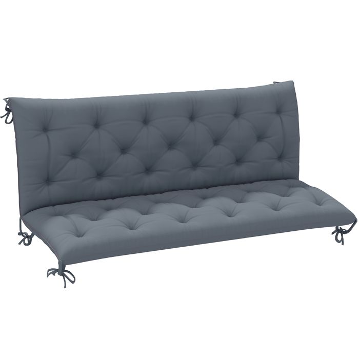Coussin matelas assise dossier pour banc de jardin balancelle canapé 3 places grand confort 150 x 98 x 8 cm gris neuf 36