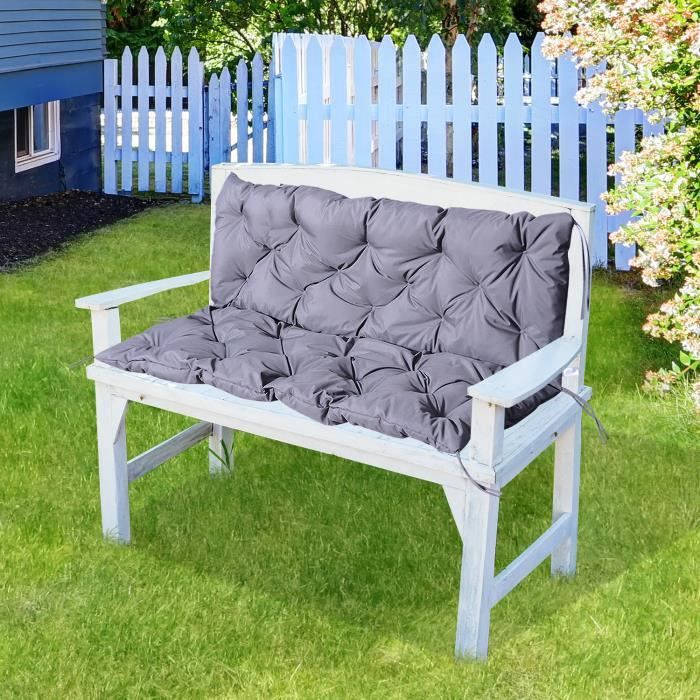 Coussin matelas assise dossier pour banc de jardin balancelle canapé 3 places grand confort 150 x 98 x 8 cm gris neuf 36