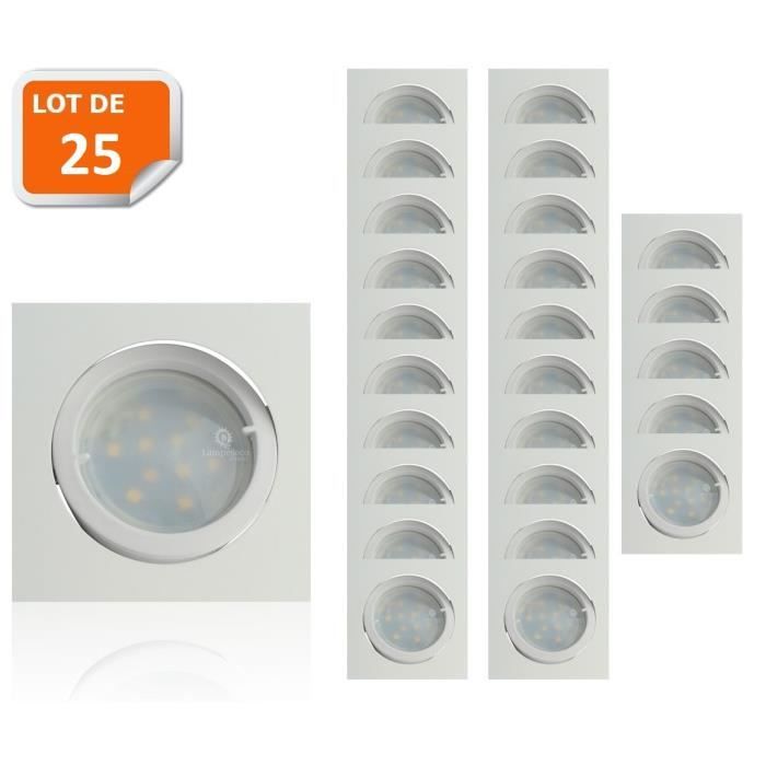 Lot de 25 Spot Led Encastrable Carré Blanc Orientable lumière Blanc Chaud 5W eq. 50W ref.404