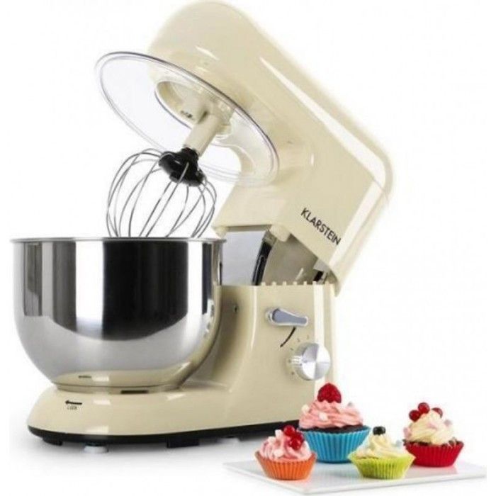 Robot pâtissier - Klarstein Bella Morena - Robot cuisine - Robot multifonction (1200W, bol en inox de 5L, 6 vitesses) - Crème