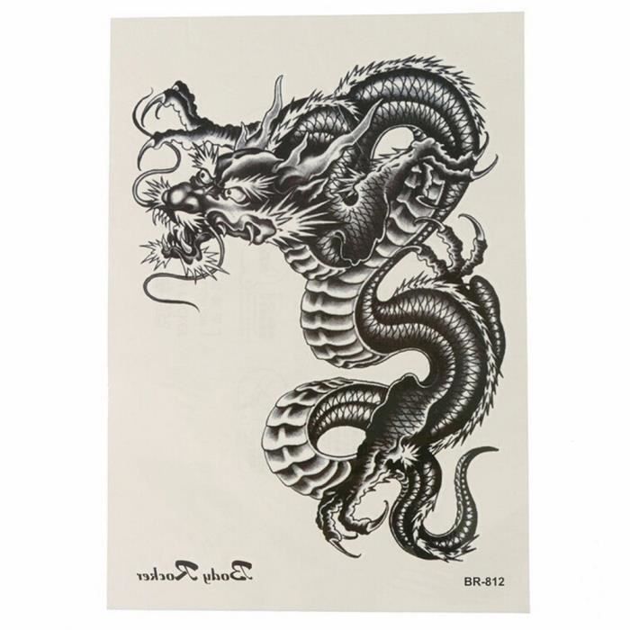 1pc tatouages temporaires 3D noir Dragon amovible imperméable temporaire tatouage bras jambe corps Art autocollant
