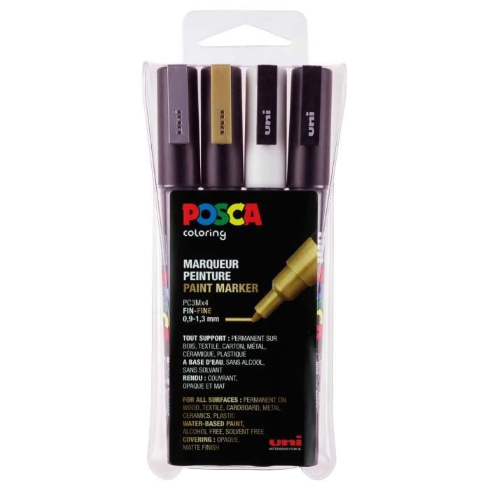 UNI-Ball Marqueur 186504 – Fine Uni Posca avec Pointe Ogive, Lot DE 4