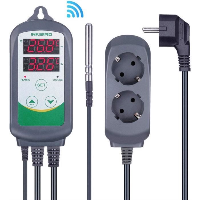 ITC-308 Prise Thermostat WiFi Numérique 2 Relais 220V Sonde Controleur de Temperature Réfrigération Chauffage pour Aquarium