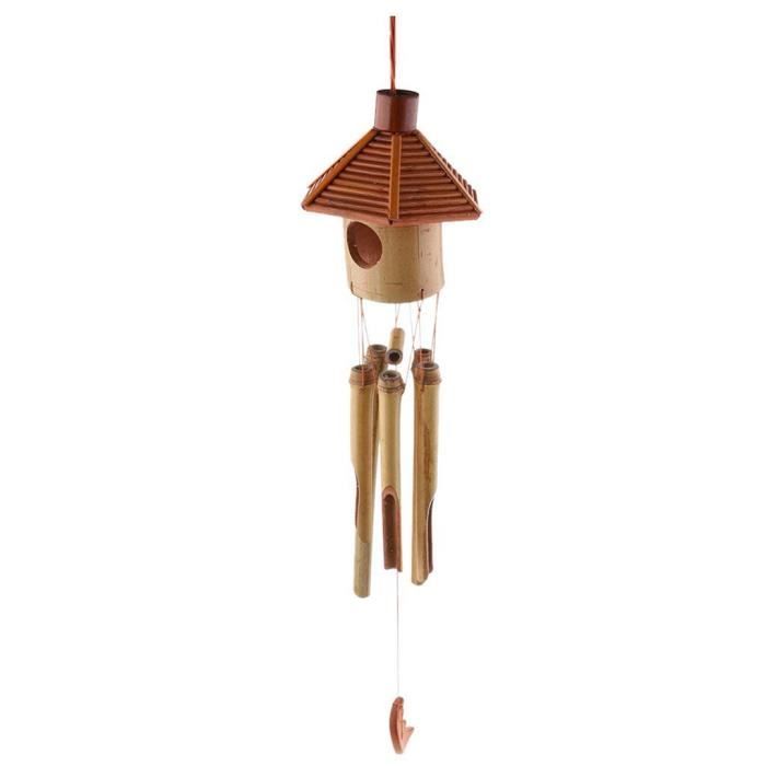 CARILLON A VENT - CARILLON EOLIEN,Hexagone pavillon bambou lune pendentif vent carillon vent cloche maison bureau école - NO1 #A