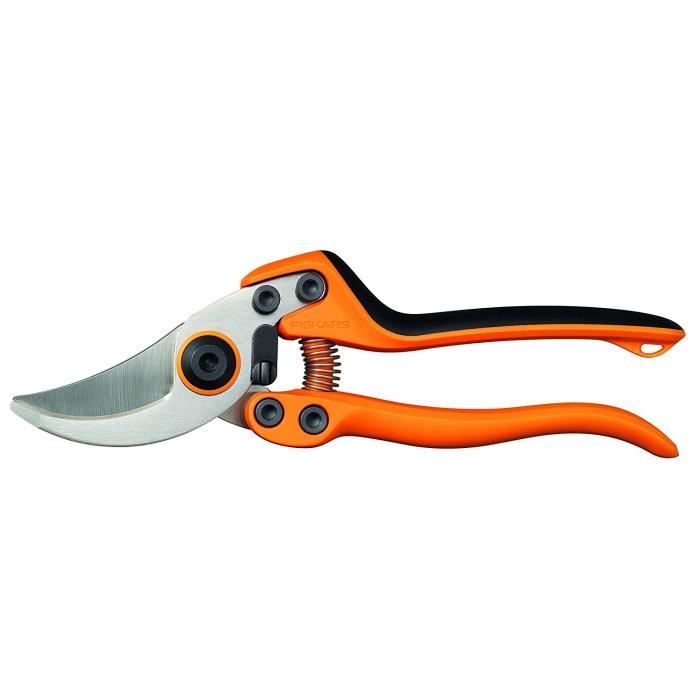 Fiskars Sécateur professionnel à lames franches, Lames en acier de qualité, Longueur: 21 cm, Noir-Orange, PB-8 L, 1020203