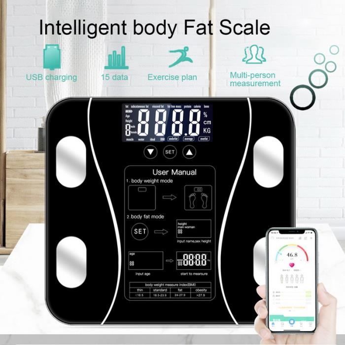 Balance de graisse corporelle Bluetooth Balance électronique intelligente adaptée à toutes les familles