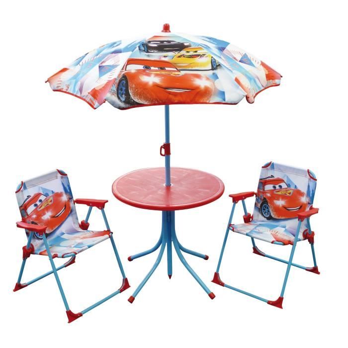 Fun House Disney Cars salon de jardin composé d'une table, de 2 chaises pliables et un parasol pour enfant