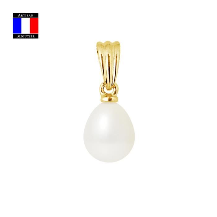Compagnie Générale des Perles - Pendentif Articulée - Véritable Perle de Culture Poire 7-8 mm - Or Jaune 18 Carats - Bijou Femme