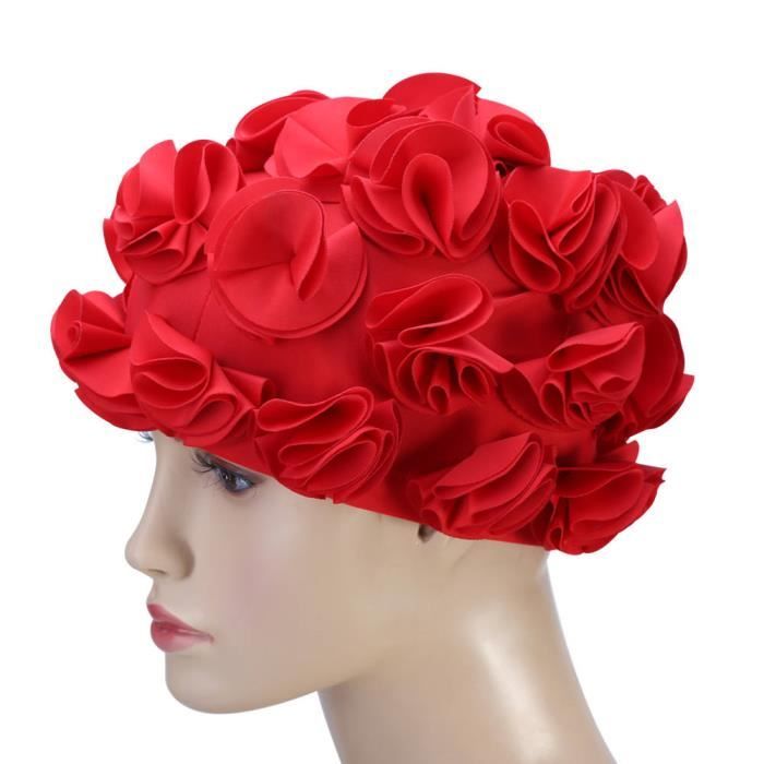 Dilwe bonnet de bain rétro Femmes Enfants Fleur Forme Mode Bonnet De Bain Élastique Bonnet De Bain Cheveux Longs