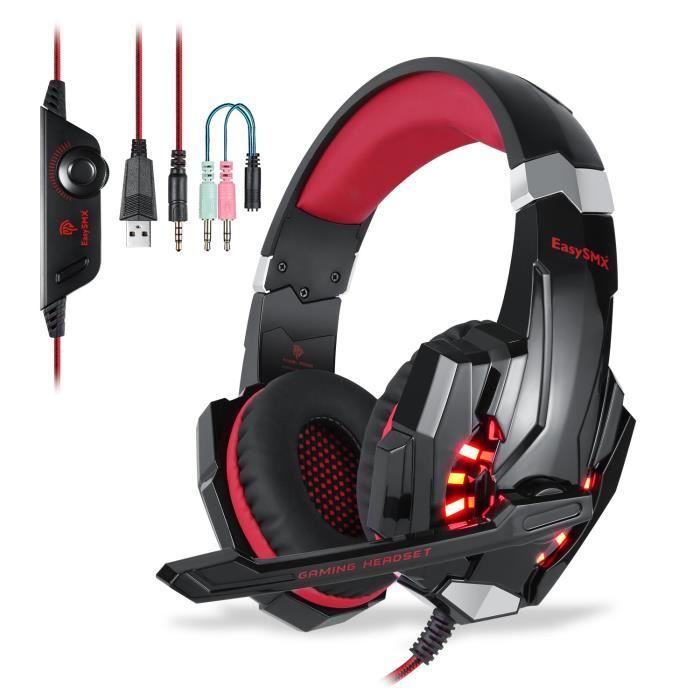 EasySMX Casque PC Micro, G9000 Casque PS4 avec Audio Stéréo Basse et LED