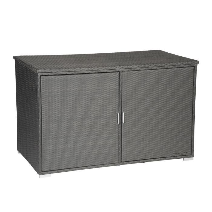 Coffre de rangement en résine tressée grise avec portes NONZA - Gris
