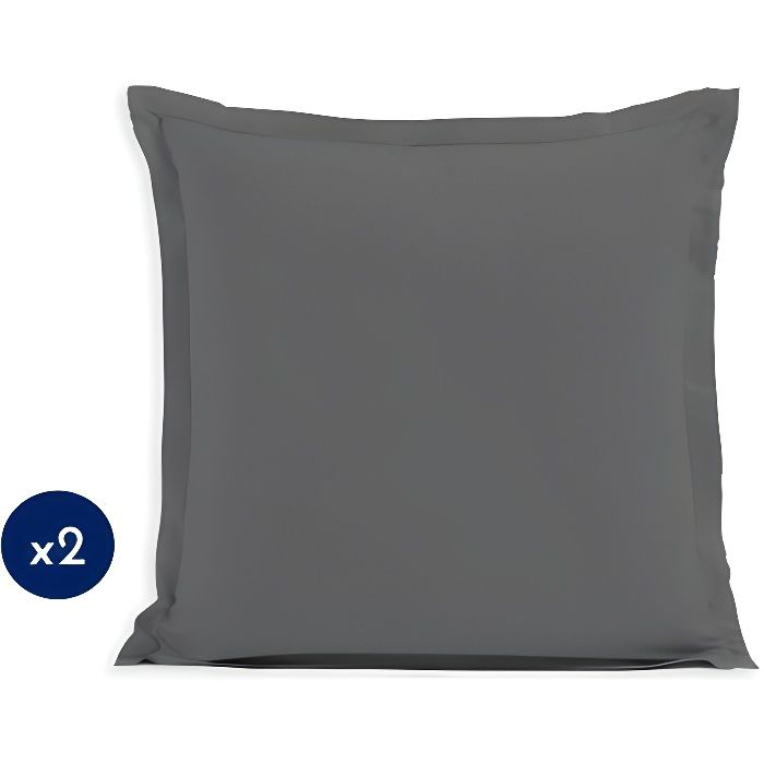 Lot de 2 Taies d'oreillers 100% Coton 63x63 cm gris foncé