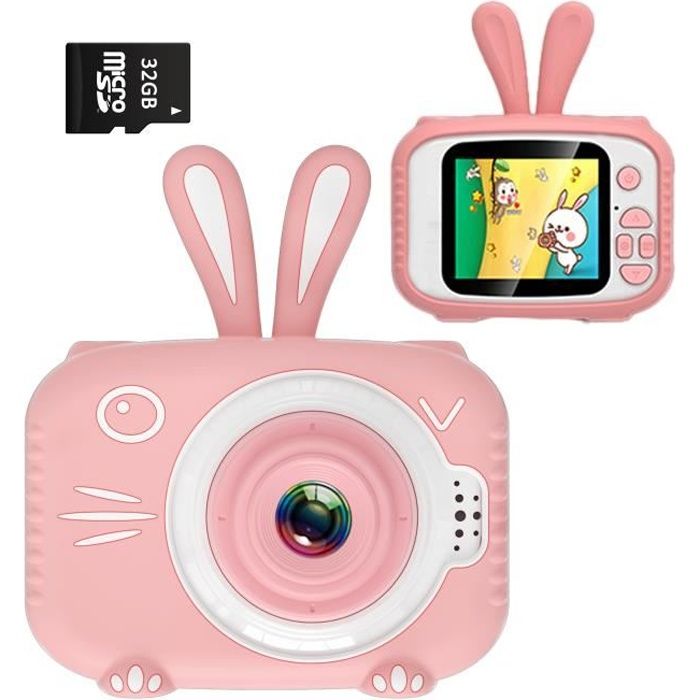 LAMZIEN appareil Photo pour Enfant, Ecran à 2,0 Pouces HD, 20MP/1080P, Dual-Caméras, avec Carte TF 32Go, Coque en Silicone, Rose