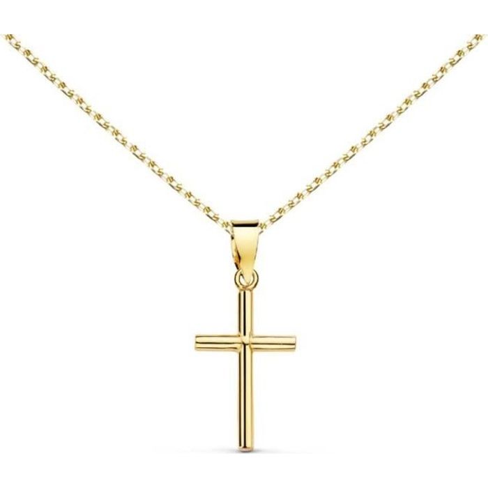 Collier - Médaille Croix Or 18 Carats 750/000 Jaune - Chaine Dorée