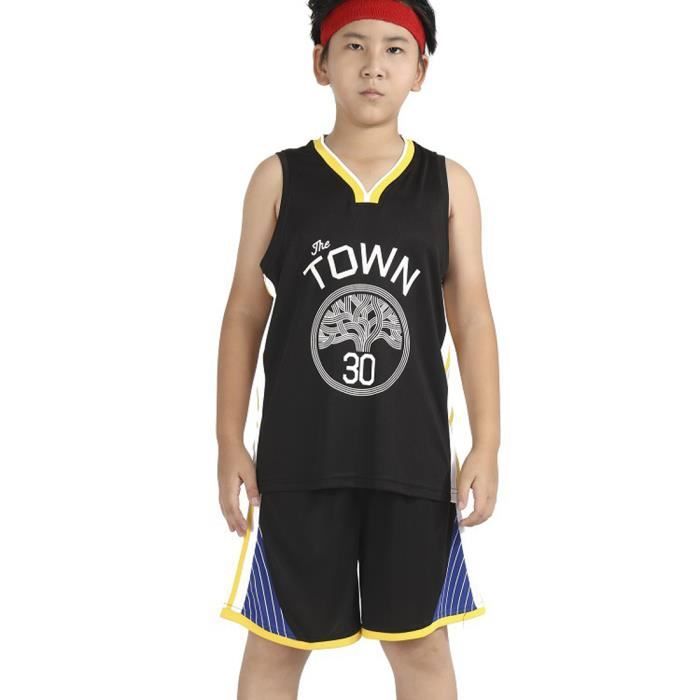 ENSEMBLE DE VETEMENTS DE BASKET-BALL Enfant Maillot et Shorts de CURRY Warriors GSW Jersey - Noir