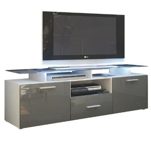 Meuble tv blanc mat et gris laqué avec led 146 cm