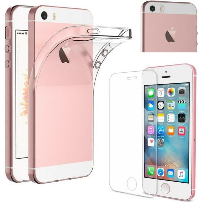 [Compatible Apple iPhone SE (2016) ] Coque Silicone Transparent + Verre Trempé Film Protection Ecran [Phonillico®]