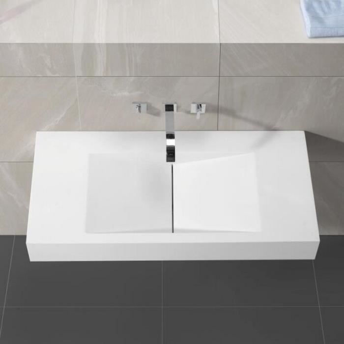Lavabo Suspendu Rectangulaire Blanc Mat, 100x48 cm, Composite, Graphic