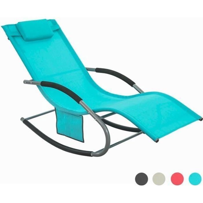 SoBuy® OGS28-HB Fauteuil à bascule Chaise longue Transat de jardin Bain de soleil avec repose-pieds et 1 pochette latérale - Tur...