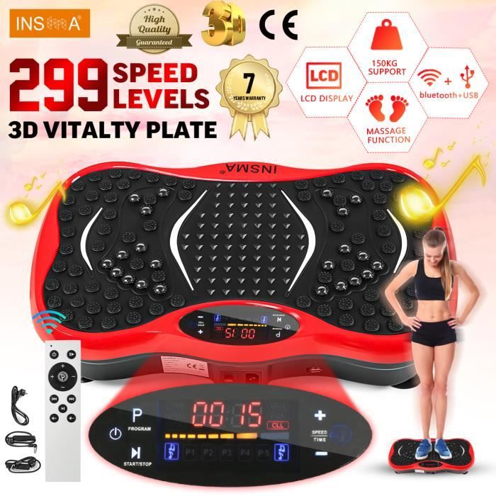 INSMA Plateforme vibrante oscillante Fitness Plaque de vibration 1-299 Vitesse avec Résistance bande Télécommande Bluetooth ROUGE