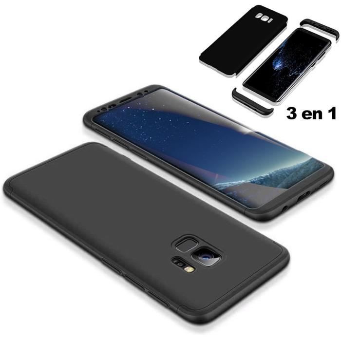 Coque Samsung Galaxy S9 Intégrale Hybride 3 en 1 Dur PC Bumper Antichoc Noir