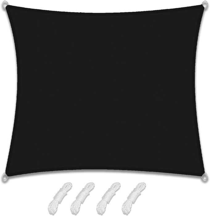 Voile dombrage imperméable rectangulaire 2 x 2 m voile solaire pare-soleil de balcon de jardinavec anneau en D et corde-noir