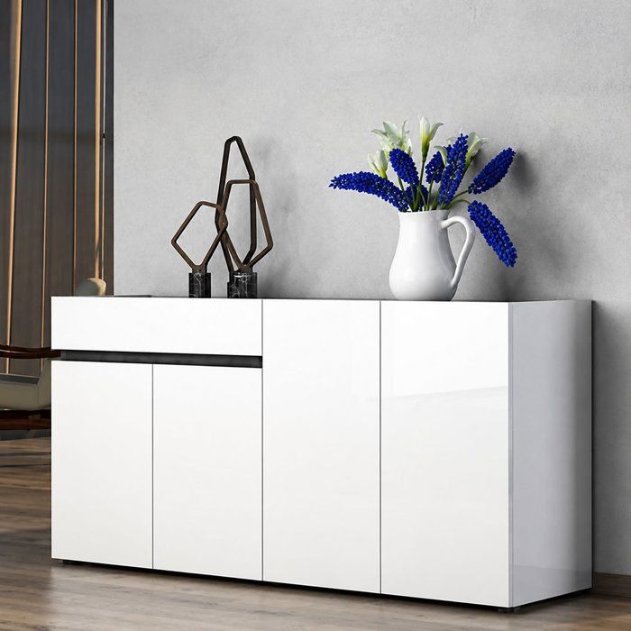Meuble de rangement Beinette Dmora en bois mélaminé blanc brillant 160x42x80h cm Meuble de rangement Beinette Dmora en bois mélaminé blanc brillant 160x42x80h cm
