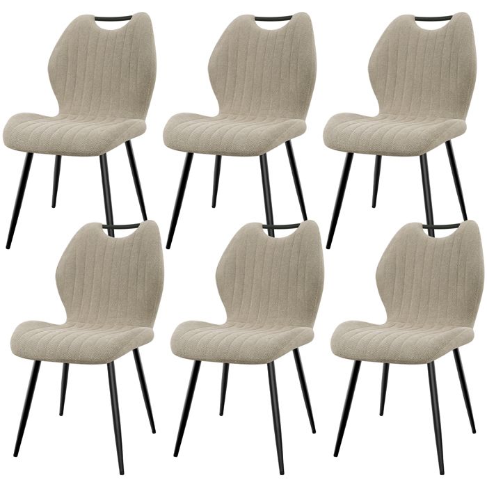Chaises salle à manger - WAFTING - N11 - Lot de 6 - Tissu lin kaki - Pieds métal
