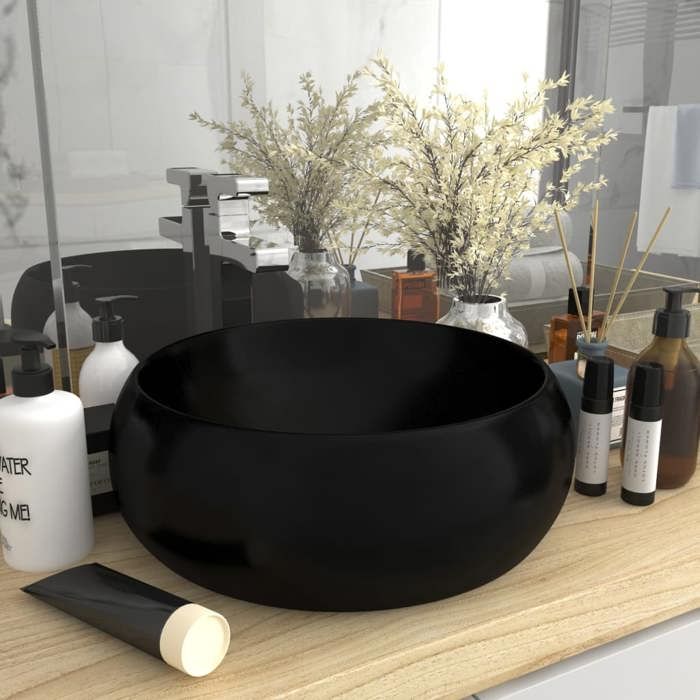Lavabo-Vasque à poser rond de luxe Noir mat 40x15 cm Céramique 354401