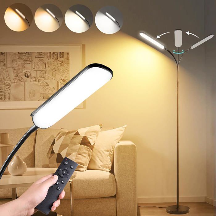 Lampadaire LED Yikuneng 18W - 1800 Lumens Dimmable - Télécommande - 2700K-6500K - Haut Réglable 1.15-1.75m